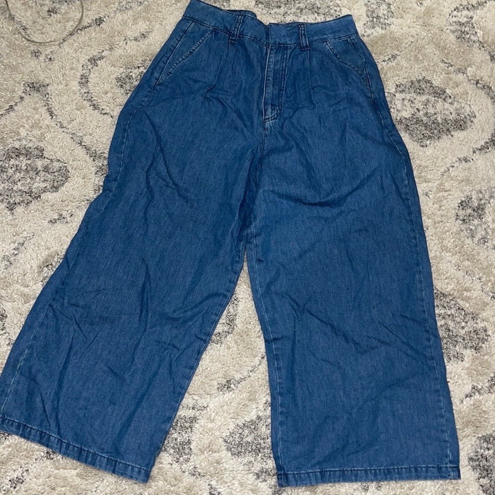 ASOS Boho  Cotton Wide Leg  Fitted Waist Denim Pants